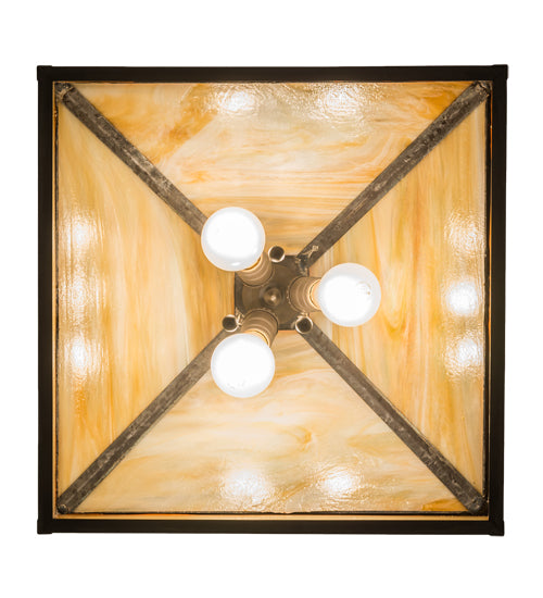 Meyda Lighting Moose on the Loose 23" 3-Light Craftsman Brown Pendant Light With Beige Iridescent Shade Glass