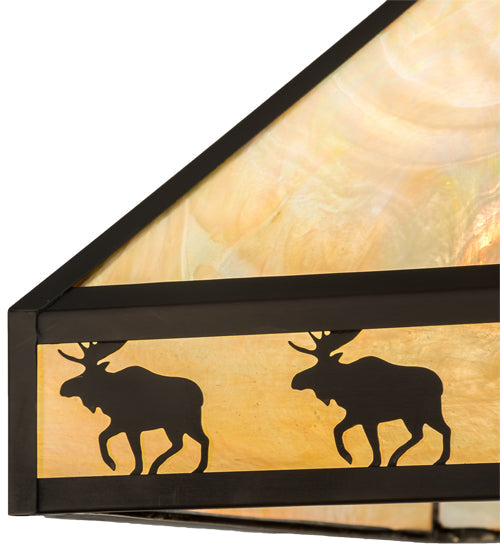 Meyda Lighting Moose on the Loose 23" 3-Light Craftsman Brown Pendant Light With Beige Iridescent Shade Glass