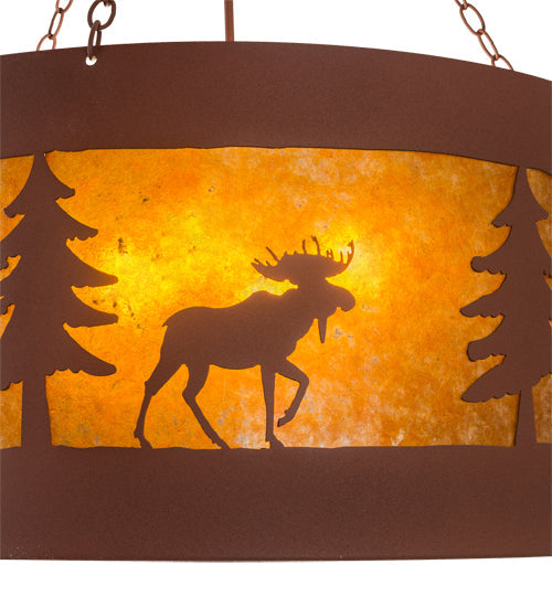 Meyda Lighting Moose on the Loose 32" 4-Light Rust Pendant Light With Amber Mica Shade Glass