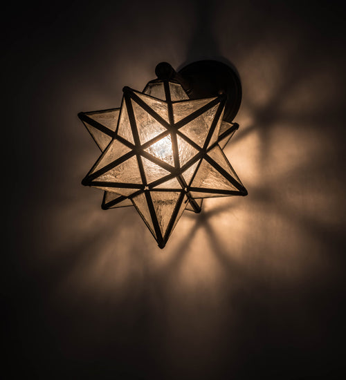 Meyda Lighting Moravian Star 10" Craftsman Brown Wall Sconce With Clear Ripple Shade Glass