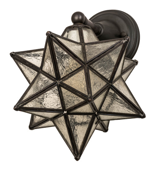 Meyda Lighting Moravian Star 10" Craftsman Brown Wall Sconce With Clear Ripple Shade Glass