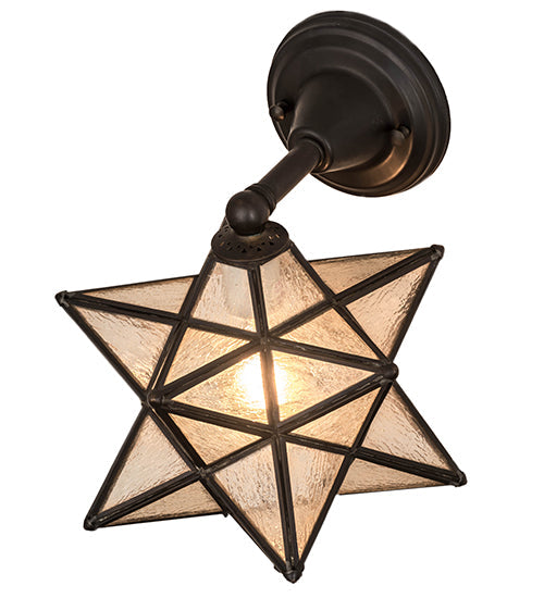 Meyda Lighting Moravian Star 10" Craftsman Brown Wall Sconce With Clear Ripple Shade Glass
