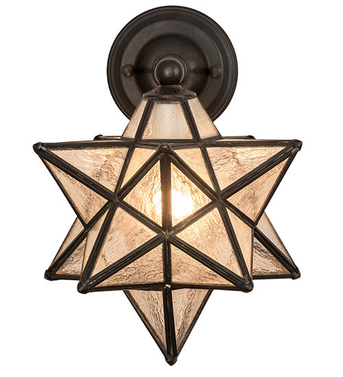 Meyda Lighting Moravian Star 10" Craftsman Brown Wall Sconce With Clear Ripple Shade Glass