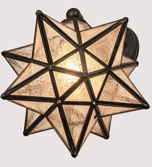 Meyda Lighting Moravian Star 10" Craftsman Brown Wall Sconce With Clear Ripple Shade Glass
