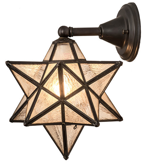 Meyda Lighting Moravian Star 10" Craftsman Brown Wall Sconce With Clear Ripple Shade Glass