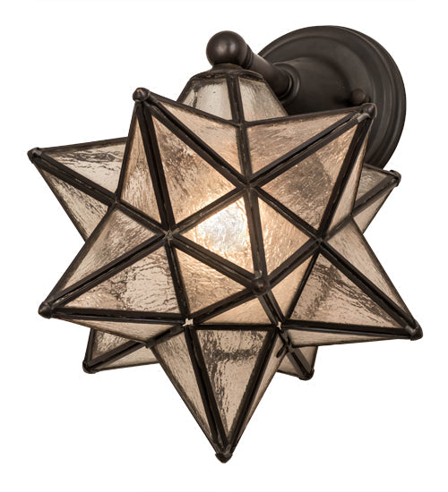 Meyda Lighting Moravian Star 10" Craftsman Brown Wall Sconce With Clear Ripple Shade Glass