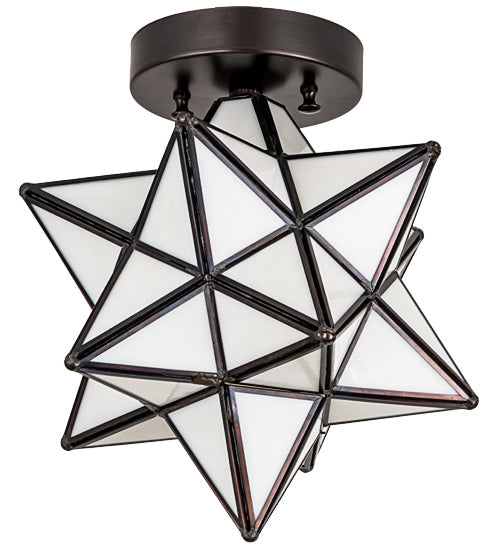 Meyda Lighting Moravian Star 11" Craftsman Brown Flush Mount Light With White Art Shade Glass