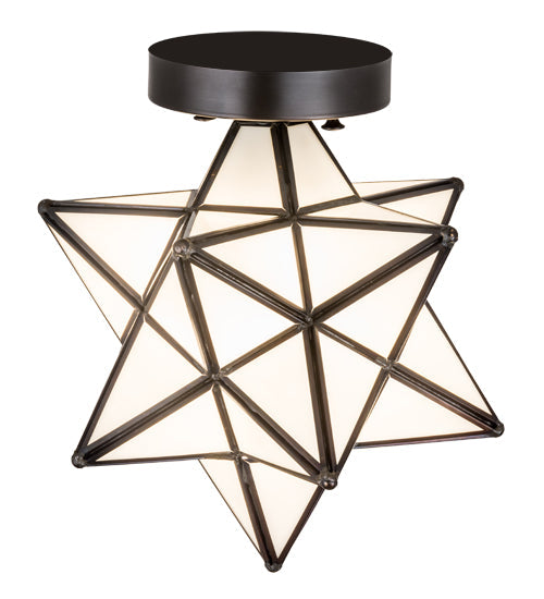 Meyda Lighting Moravian Star 11" Craftsman Brown Flush Mount Light With White Art Shade Glass