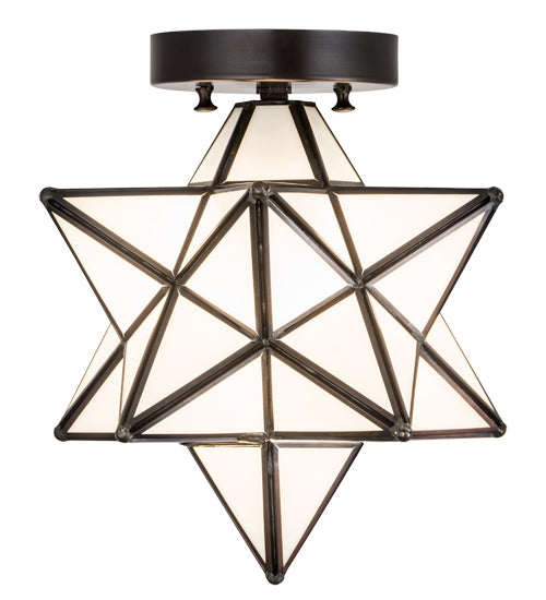 Meyda Lighting Moravian Star 11" Craftsman Brown Flush Mount Light With White Art Shade Glass