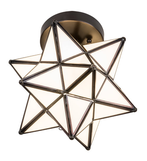 Meyda Lighting Moravian Star 11" Craftsman Brown Flush Mount Light With White Art Shade Glass
