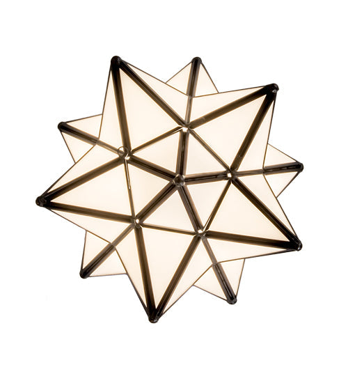 Meyda Lighting Moravian Star 11" Craftsman Brown Flush Mount Light With White Art Shade Glass