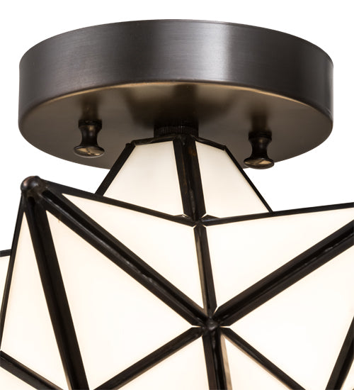 Meyda Lighting Moravian Star 11" Craftsman Brown Flush Mount Light With White Art Shade Glass
