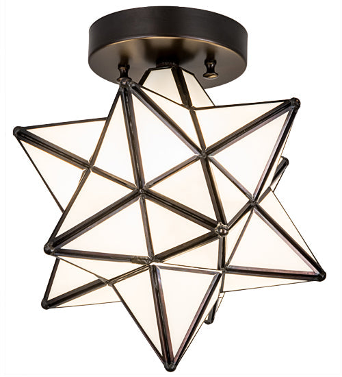 Meyda Lighting Moravian Star 11" Craftsman Brown Flush Mount Light With White Art Shade Glass