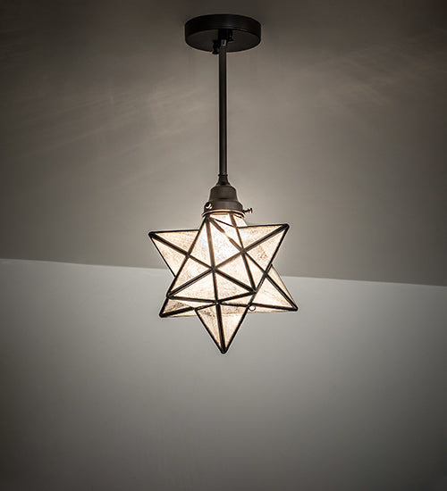 Meyda Lighting Moravian Star 11" Craftsman Brown Pendant Light With Clear Seeded Shade Glass