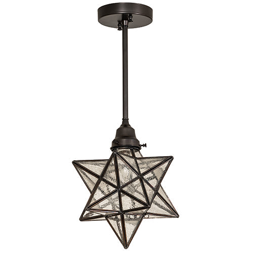 Meyda Lighting Moravian Star 11" Craftsman Brown Pendant Light With Clear Seeded Shade Glass