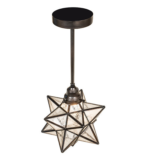 Meyda Lighting Moravian Star 11" Craftsman Brown Pendant Light With Clear Seeded Shade Glass