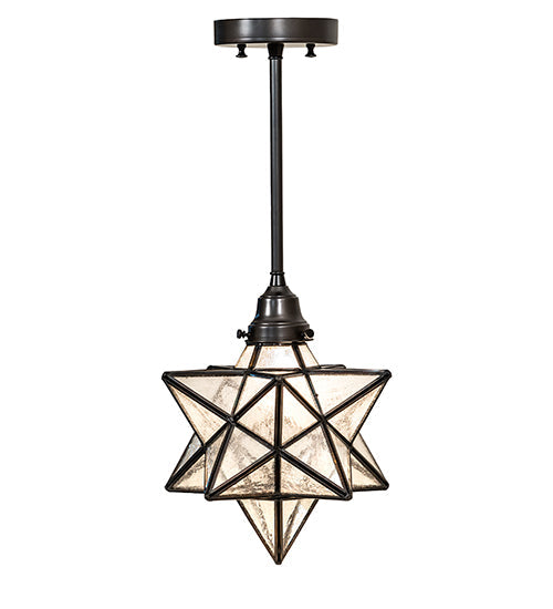 Meyda Lighting Moravian Star 11" Craftsman Brown Pendant Light With Clear Seeded Shade Glass