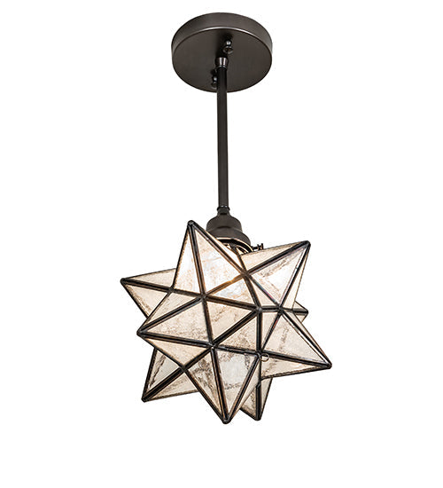 Meyda Lighting Moravian Star 11" Craftsman Brown Pendant Light With Clear Seeded Shade Glass