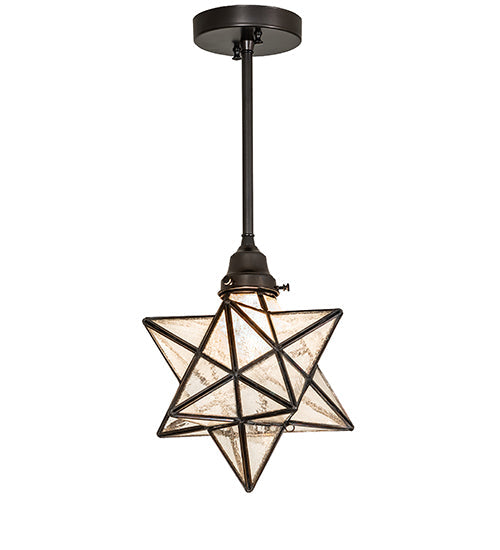 Meyda Lighting Moravian Star 11" Craftsman Brown Pendant Light With Clear Seeded Shade Glass