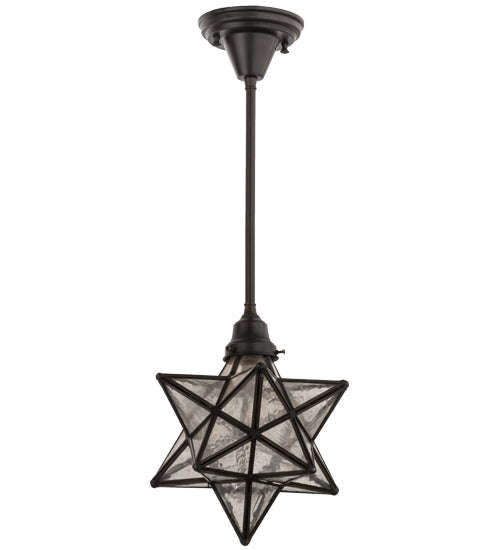 Meyda Lighting Moravian Star 11" Light Craftsman Brown Pendant Light With Clear Seeded Shade Glass