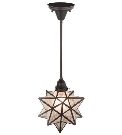 Meyda Lighting Moravian Star 11" Light Craftsman Brown Pendant Light With Clear Seeded Shade Glass