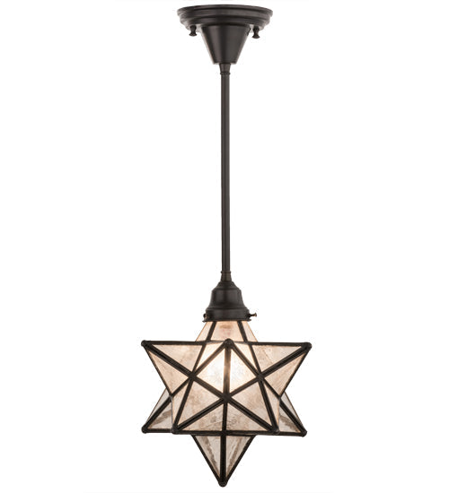 Meyda Lighting Moravian Star 11" Light Craftsman Brown Pendant Light With Clear Seeded Shade Glass