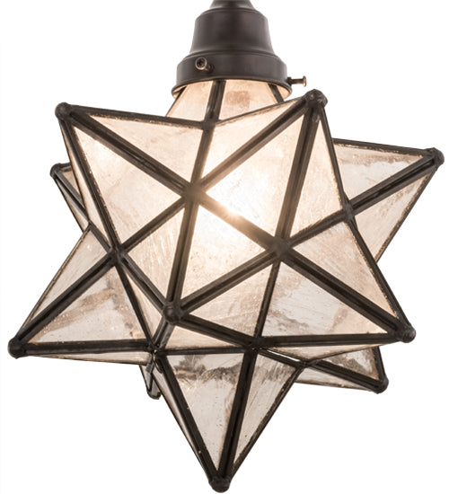 Meyda Lighting Moravian Star 11" Light Craftsman Brown Pendant Light With Clear Seeded Shade Glass