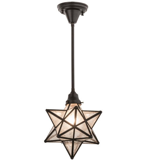 Meyda Lighting Moravian Star 11" Light Craftsman Brown Pendant Light With Clear Seeded Shade Glass