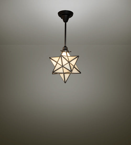 Meyda Lighting Moravian Star 12" 4-Light Craftsman Brown On Brass Pendant Light With Beige Iridescent Shade Glass