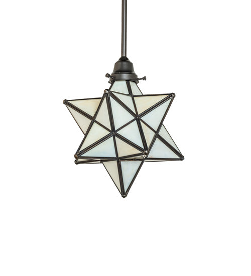 Meyda Lighting Moravian Star 12" 4-Light Craftsman Brown On Brass Pendant Light With Beige Iridescent Shade Glass