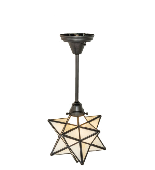 Meyda Lighting Moravian Star 12" 4-Light Craftsman Brown On Brass Pendant Light With Beige Iridescent Shade Glass