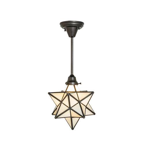 Meyda Lighting Moravian Star 12" 4-Light Craftsman Brown On Brass Pendant Light With Beige Iridescent Shade Glass