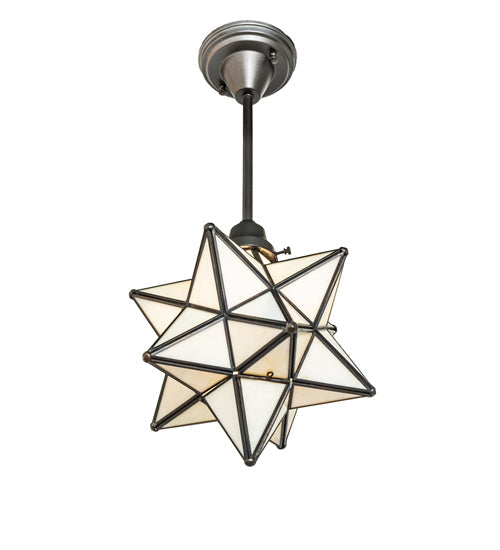 Meyda Lighting Moravian Star 12" 4-Light Craftsman Brown On Brass Pendant Light With Beige Iridescent Shade Glass