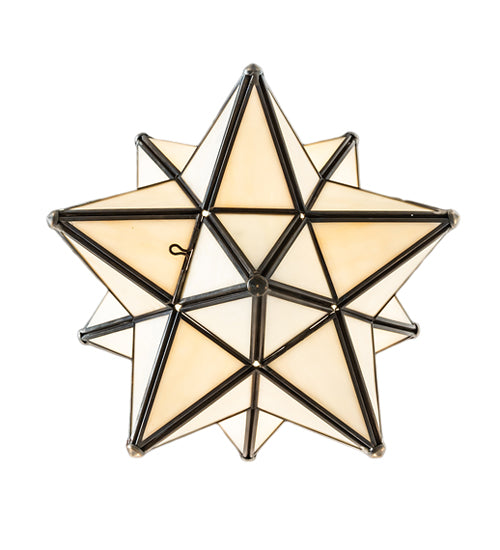Meyda Lighting Moravian Star 12" 4-Light Craftsman Brown On Brass Pendant Light With Beige Iridescent Shade Glass