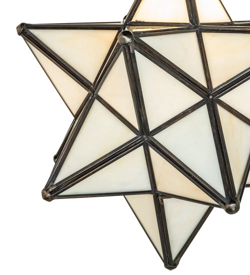 Meyda Lighting Moravian Star 12" 4-Light Craftsman Brown On Brass Pendant Light With Beige Iridescent Shade Glass