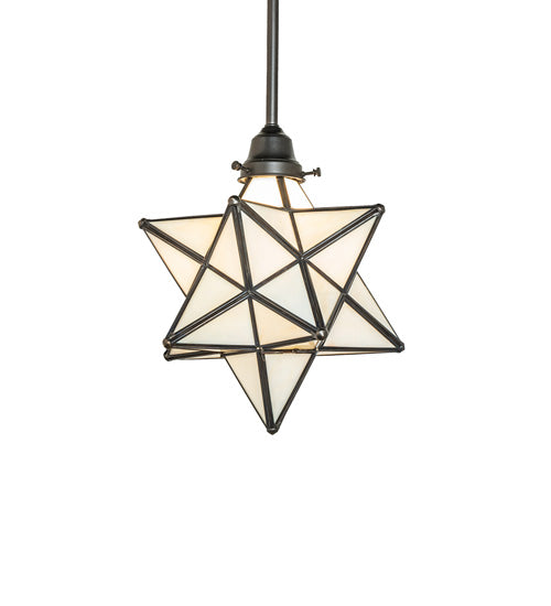 Meyda Lighting Moravian Star 12" 4-Light Craftsman Brown On Brass Pendant Light With Beige Iridescent Shade Glass