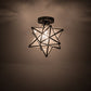 Meyda Lighting Moravian Star 12" Craftsman Brown Clear Seedy Flush Mount Light With Clear Seeded Shade Glass