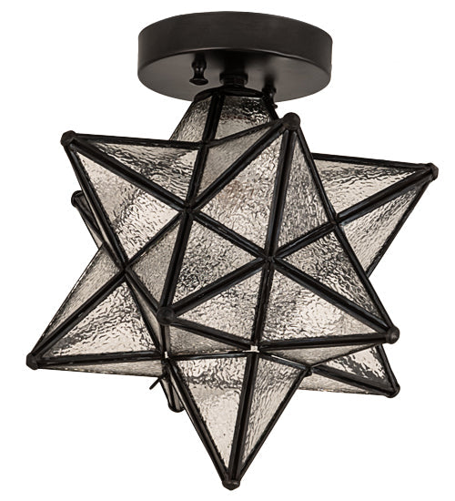 Meyda Lighting Moravian Star 12" Craftsman Brown Clear Seedy Flush Mount Light With Clear Seeded Shade Glass