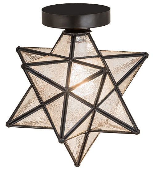 Meyda Lighting Moravian Star 12" Craftsman Brown Clear Seedy Flush Mount Light With Clear Seeded Shade Glass