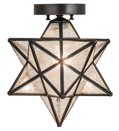 Meyda Lighting Moravian Star 12" Craftsman Brown Clear Seedy Flush Mount Light With Clear Seeded Shade Glass