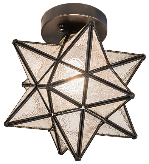 Meyda Lighting Moravian Star 12" Craftsman Brown Clear Seedy Flush Mount Light With Clear Seeded Shade Glass