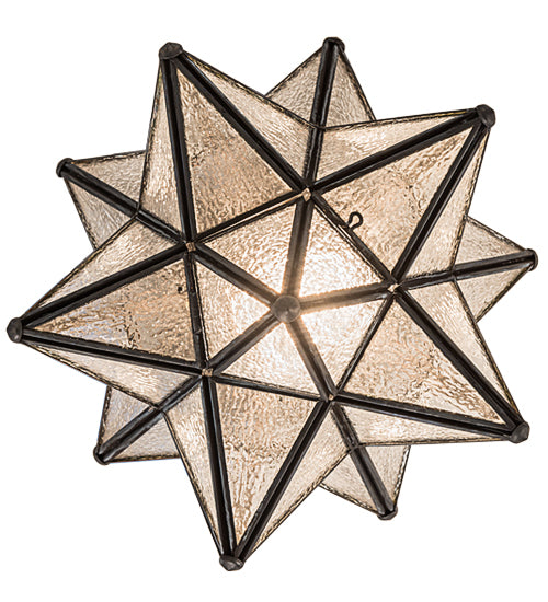 Meyda Lighting Moravian Star 12" Craftsman Brown Clear Seedy Flush Mount Light With Clear Seeded Shade Glass