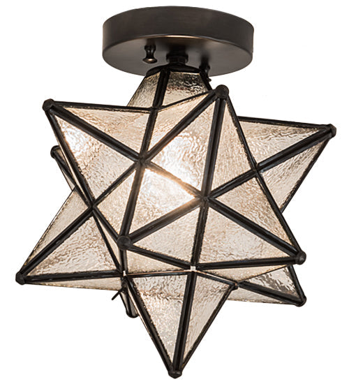 Meyda Lighting Moravian Star 12" Craftsman Brown Clear Seedy Flush Mount Light With Clear Seeded Shade Glass