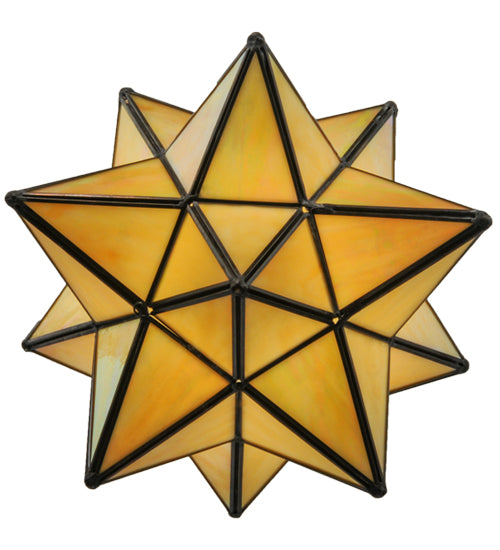 Meyda Lighting Moravian Star 12" Craftsman Brown Flush Mount Light With Beige Iridescent Shade Glass