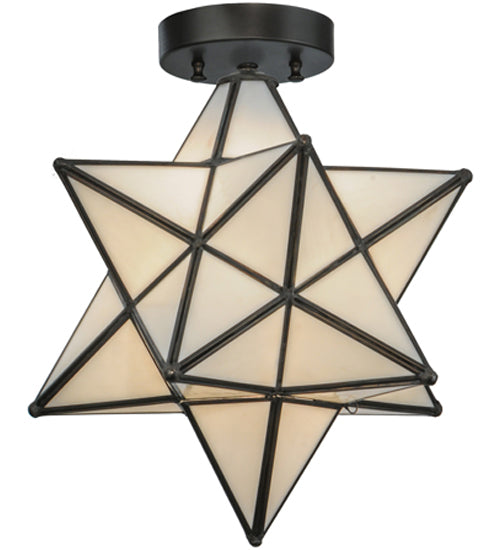 Meyda Lighting Moravian Star 12" Craftsman Brown Flush Mount Light With White Art Shade Glass