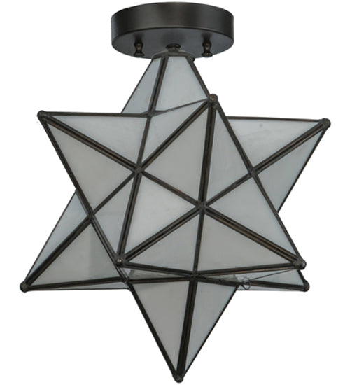 Meyda Lighting Moravian Star 12" Craftsman Brown Flush Mount Light With White Art Shade Glass