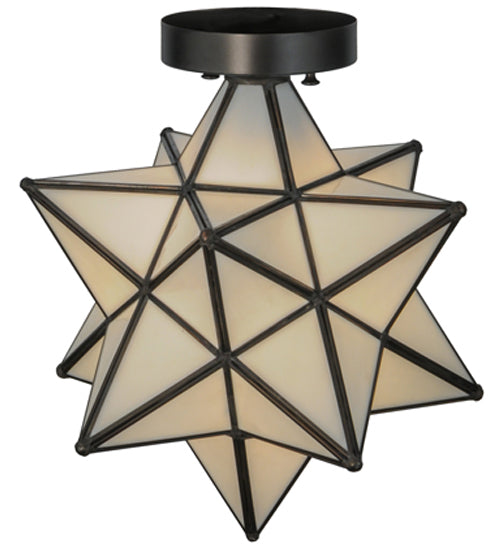 Meyda Lighting Moravian Star 12" Craftsman Brown Flush Mount Light With White Art Shade Glass