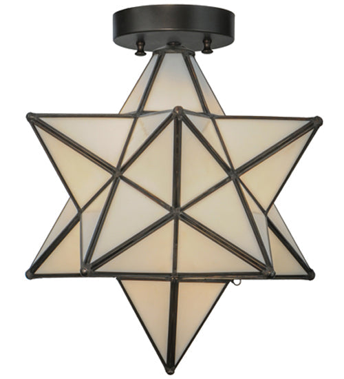 Meyda Lighting Moravian Star 12" Craftsman Brown Flush Mount Light With White Art Shade Glass