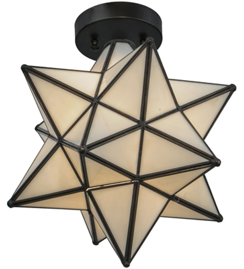 Meyda Lighting Moravian Star 12" Craftsman Brown Flush Mount Light With White Art Shade Glass