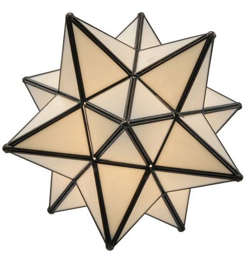 Meyda Lighting Moravian Star 12" Craftsman Brown Flush Mount Light With White Art Shade Glass